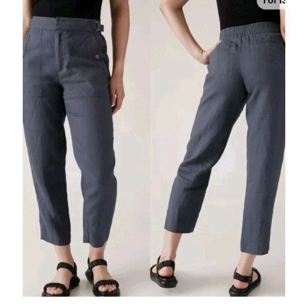 ATHLETA Women’s Granite Blue Strap Waist Linen Cropped Pants Size 2